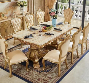 ชุดโต๊ะรับประทานอาหารไม้สักแท้เคลือบทองหรูหรา หน้าท็อปหินอ่อน สไตล์ยุโรป แกะสลักอย่างประณีต สำหรับใช้ในโรงแรม ผลิตในอินโดนีเซีย - Product Image 3