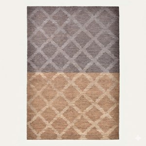พรมปูพื้น DECORDEC สีเทาอมน้ำตาลแบบทูโทน ทำจากขนสัตว์ เป็นมิตรต่อสิ่งแวดล้อม และกันลื่น  ถักทอด้วยมือ ลายตารางเรขาคณิต - Product Image 1
