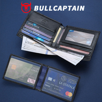 Dompet Kulit Asli BULLCAPTAIN untuk Pria, Anti-RFID, Tipis, Lipat Dua, Warna Hitam, Dompet Pria Kulit, Desainer Merek Khusus