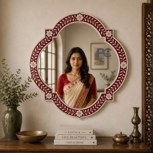 Best Selling Bone Inlay Modish Mirror <b>Frame</b> <b>Grey</b> Floral Pattern MDF Board Made Round Shape Photo <b>Frame</b> Mirror <b>Frame</b> New Design - Product Image 6