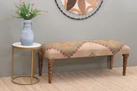 Banco Otomano de Yute Kilim Hecho a Mano, Ecológico, Estilo Turco Moderno, de Madera, para Sala de Estar, Dormitorio, Escuela