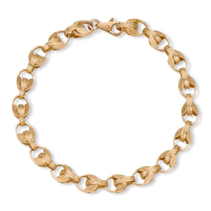 <b>Gold</b> Tone Engraved Oval Link <b>Bracelet</b> with Intricate Filigree Pattern <b>and</b> Lobster Clasp Closure - Product Image 1