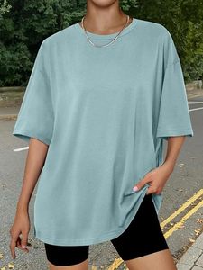 <b>Women's</b> Oversized Solid Crew Neck Short Sleeve Loose Fit 100% Cotton Jersey T-Shirt Spring Summer Breathable Casual <b>Top</b> - Product Image 4
