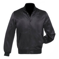 Veste universitaire noire en satin personnalisée pour homme, col montant, boutonnée, coupe bomber, style Letterman, coupe-vent, décontractée