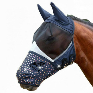 Masque anti-mouches respirant et confortable pour chevaux avec protection UV, élastique et doté de protections pour les oreilles et les yeux en maille - Product Image 6