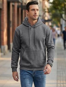 Sudadera con Capucha para Hombre, Color Sólido, Corte Regular, Tejido de Felpa, Estilo Casual Otoñal, Gris - Product Image 1