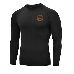 Men <b>Black</b> <b>Long</b> <b>Sleeve</b> Rash Guard Shirt With Logo Quick Dry Polyester Spandex Front Print <b>Gym</b> Wear - Product Image 5