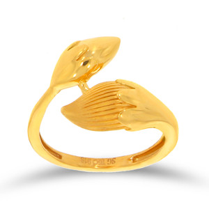 Luxury 18K Gold <b>Open</b> <b>Ring</b> for Women with Artistic Leaf and Floral Petal Design Textured Line Detail Designer Jewelry Wholesale - Product Image 1