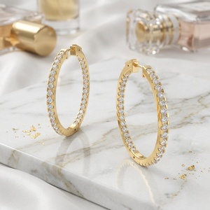 6.10CTW Round Cut Pave Set <b>Large</b> <b>Hoop</b> Earrings - Product Image 1