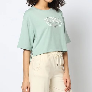 Camisetas Cortas de Algodón con Logo Personalizado al por Mayor, Camisetas de Manga Corta con Corte Cuadrado para Mujer, Camisetas Lisas - Product Image 1