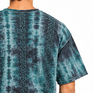 T-shirts pour hommes teints Shibori 100% coton, col rond décontracté, manches courtes, détails ton sur ton, tee-shirt décontracté, fournisseur de vêtements personnalisés en gros - Product Image 4
