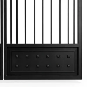 Elegante Puerta Doble de Hierro Negro con Parte Superior Arqueada y Tachuelas Ornamentales, Puerta de Estilo Clásico para Exteriores - Product Image 6