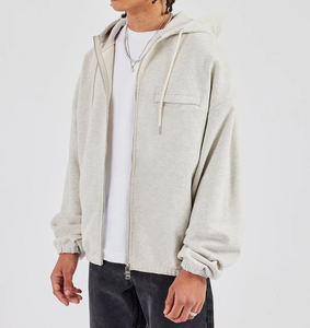 Sweat-shirt à capuche zippé surdimensionné pour homme en gris clair avec poche avant et poignets côtelés, vêtement décontracté pour l'automne - Product Image 1