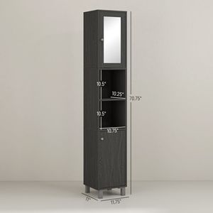 <b>Tall</b> Gray Bathroom Cabinet with Adjustable Shelves Mirror Slim Linen Tower with Doors Narrow <b>Storage</b> for Hospitals Made of MDF - Product Image 3