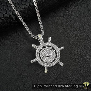 Collier pendentif boussole personnalisé en argent sterling 925 avec détails pavés de diamants moissanite - Product Image 6