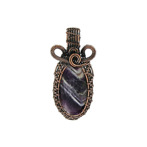 Pendentif artisanal en améthyste violette enroulé sur fil, en laiton cuivré antique, bijoux en pierres précieuses, vente en gros, collier ovale bohème pour femme avec cordon - Product Image 1