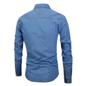 Chemise en jean streetwear pour homme, couleur unie, col rabattu, manches longues, chemises décontractées, automne hiver, chemises en jean respirantes pour homme - Product Image 4