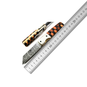Couteau pliant en acier Damas, lame à pointe tombante, manche en bois, 7 pouces au total - Product Image 6