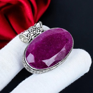 Pendentif ovale en pierre précieuse couleur rubis, argent sterling 925, fait main, bijoux bohèmes, vente en gros, cadeau pour femmes - Product Image 5