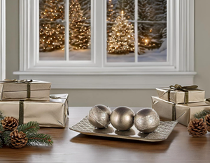 Home Decor Tray and Orbs Balls Set of 3 <b>Coffee</b> <b>Table</b> Mantle Decor Centerpiece Bowl with Spheres House Decorations Decorative - Product Image 4