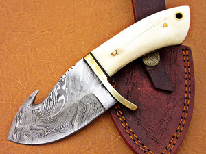 Handmade Pasha Enterprises Industrial Grade Skinning/Camping/Hunting <b>Knife</b> Damascus Steel Blade <b>Bone</b> Leather Sheath 8 Inches OEM - Product Image 5