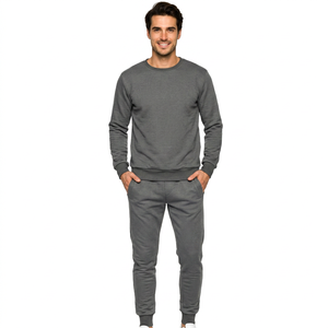 Ensemble de survêtement gris uni pour femme, sweat-shirt à col rond à manches longues avec poches latérales, pantalon de jogging à taille élastique, vêtements décontractés - Product Image 5
