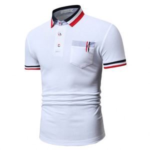 Men's White Short Sleeve Polo Shirt With Pocket And Colorful Trim Casual Style - Product Image 1