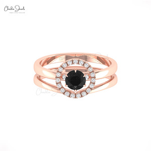 Produits tendance : Bague empilable en or massif 14 carats avec diamant noir naturel rond de 5 mm, bague solitaire en diamant à prix de gros - Product Image 3