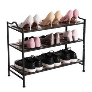 Durable 3 Tier Black Metal Shoe Rack Organizer with Minimalist Design for Flats Sneakers and Dress Shoes - Product Image 2
