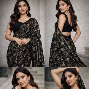 Sari de Bollywood de alta calidad con trabajo elaborado de lentejuelas dobles y blusa de seda de morera, precio mayorista de Royal Export - Product Image 4
