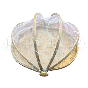 Panier de service rectangulaire en bambou tressé à la main avec couvercle en filet, plateau naturel pour usage intérieur/extérieur, pique-nique et table. - Product Image 5
