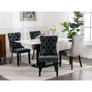 Sedia da Pranzo Contemporanea di Alta Gamma in Velluto PU, Arredamento Moderno in Legno Massello con Gambe in Legno e Finitura con Borchie - Product Image 2