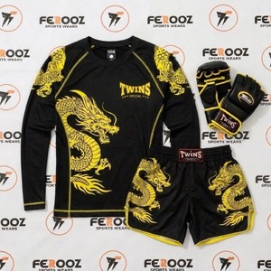 Ensemble d'entraînement athlétique : T-shirt de compression à manches longues et short imprimé pour les arts martiaux, la boxe, le fitness et l'entraînement en salle de sport - Product Image 5