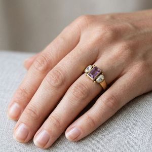 Anillos de Boda Antiguos Unisex con Turmalina de Corte Ovalado Chapados en Oro de 14K, MOQ Bajo - Product Image 5