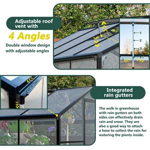 6x10 ft Kit casa giardino con telaio in alluminio copertura in policarbonato porta chiudibile a chiave presa sul tetto regolabile per cortile esterno - Product Image 4