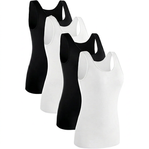 Débardeur de sport pour femme en dentelle, couleur unie, sans manches, col rond, tricoté, respirant, écologique, décontracté, noir et blanc, lot de 4 - Product Image 6
