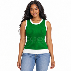 Cosh International Sisterhood Sorority Green <b>Knitted</b> Sleeveless Tank Top O-Neck Contrast Color Casual Wear Custom Logo - Product Image 3