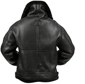 เสื้อแจ็คเก็ตบอมเบอร์หนังแกะทำมือพร้อมซับในขนสัตว์เทียม – เสื้อโค้ทกันหนาวสีดำสำหรับผู้ชาย - Product Image 2