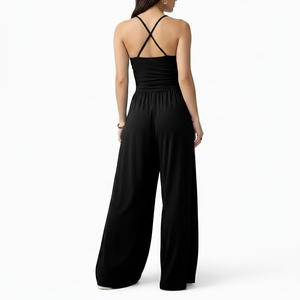 Combinaison sans manches à bretelles spaghetti pour femme, pantalon droit long, tenue décontractée et sportive en polyester et élasthanne, coupe douce - Product Image 2