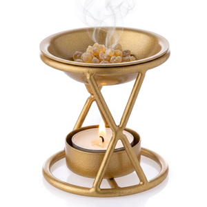 Brûleur d'huiles essentielles et chauffe-cire à bougie chauffe-plat en fil métallique géométrique doré, OEM personnalisé, vente en gros directe usine - Product Image 1
