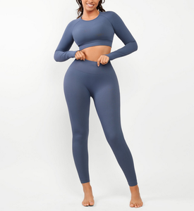 Women's 2 Piece Yoga <b>Set</b> Long Sleeve Thumb Hole Crop T-Shirt <b>Sexy</b> Butt Lifting Leggings Skinny Fit Breathable Workout Outfit - Product Image 1