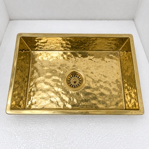 Fregadero de Cocina Rectangular de Lujo de Latón Martillado Hecho a Mano Personalizado, Lavabo Bajo Encimera para Preparación en Barra con Colador de Latón OEM ODM - Product Image 2