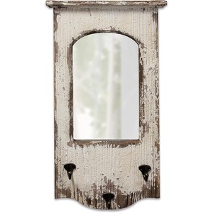 Reclaimed Wood White-Wash <b>Rustic</b> Key Rack Farmhouse Mirror Hooks Wholesale - Product Image 1