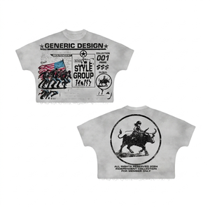 Camiseta de corte holgado 240 GSM de algodón premium con lavado ácido gris, estampado DTG con logo Bull Rider, 100% algodón para hombre, estilo holgado. - Product Image 1