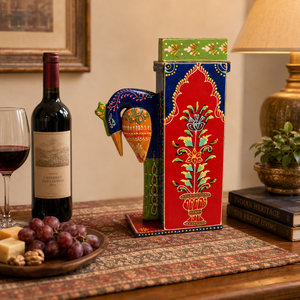 Caja de Madera Artesanal para Botellas de Vino con Diseño de Pavo Real, Caja Decorativa para Botellas de Vino, Caja de Regalo, Caja de Almacenamiento de Madera Pintada a Mano - Product Image 6