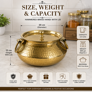 Olla de Latón Martillado con Tapa de 2.5L, Olla Tradicional para Cocinar, Cazuela, Utensilios para Servir Alimentos, Vajilla para Hoteles, Restaurantes y Catering, Venta al por Mayor - Product Image 5