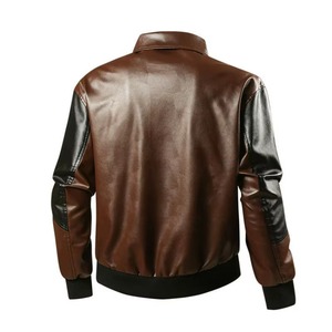Chaqueta de Cuero para Hombre, Color Marrón y Negro, Estilo Motero, Cuello Camisero, Cierre de Cremallera, Abrigo de Moda para Otoño - Product Image 2