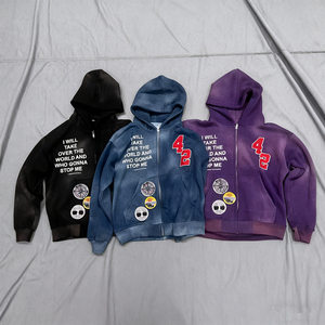 เสื้อฮู้ดดี้ซิปแบบโอเวอร์ไซส์สำหรับทุกเพศ  400–500 GSM  ปักลายเชนิลล์  ล้างสีแบบแอซิด  กันน้ำ  ถักทอด้วยเทคนิคพิเศษโดย Nesta Sports - Product Image 2