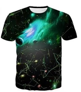 T-shirt à manches courtes pour homme, col rond, imprimé galaxie, respirant, en polyester tricoté, coupe décontractée, design imprimé photo - Product Image 1