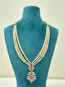 Ensemble de collier en laiton plaqué or de haute qualité, aspect perle, style Ahemdabadi Kundan, pour femmes, cadeau pour mariage et soirée - Product Image 2